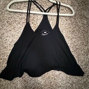 Black Flowy Cropped Tank with Strappy Design